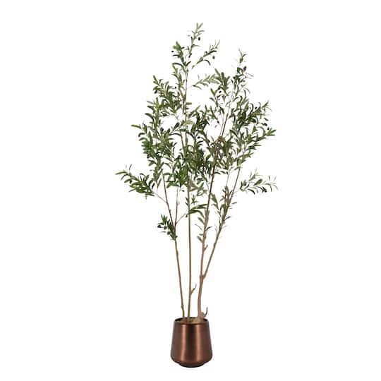 Kate and Laurel 7ft. Oliveira Faux Olive Tree with Round Bronze Planter